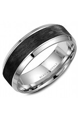 14K White Gold  Forged Carbon Fiber Band with Beveled Edges  - 7.5mm