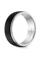 AL- 14K White Gold 7.5mm Forged Carbon Fiber Band with High Polished Edges