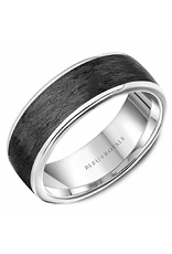 14K White Gold Forged Carbon Fiber Band with High Polished Edges - 7.5mm