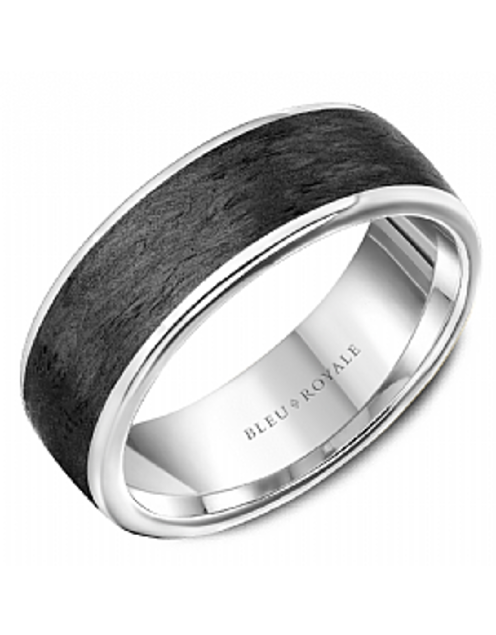 14K White Gold Forged Carbon Fiber Band with High Polished Edges - 7.5mm