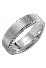 14K White Gold Band with Sandpaper Finish & Rope Edges - 6.5mm