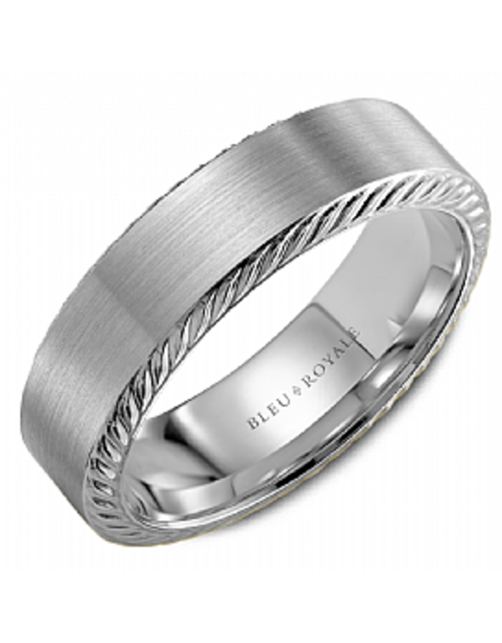 14K White Gold Band with Sandpaper Finish & Rope Edges - 6.5mm