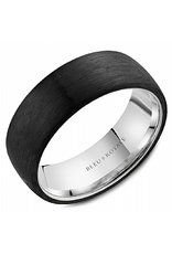 14K White Gold Traditional Forged Carbon Fiber Band - 7.5mm