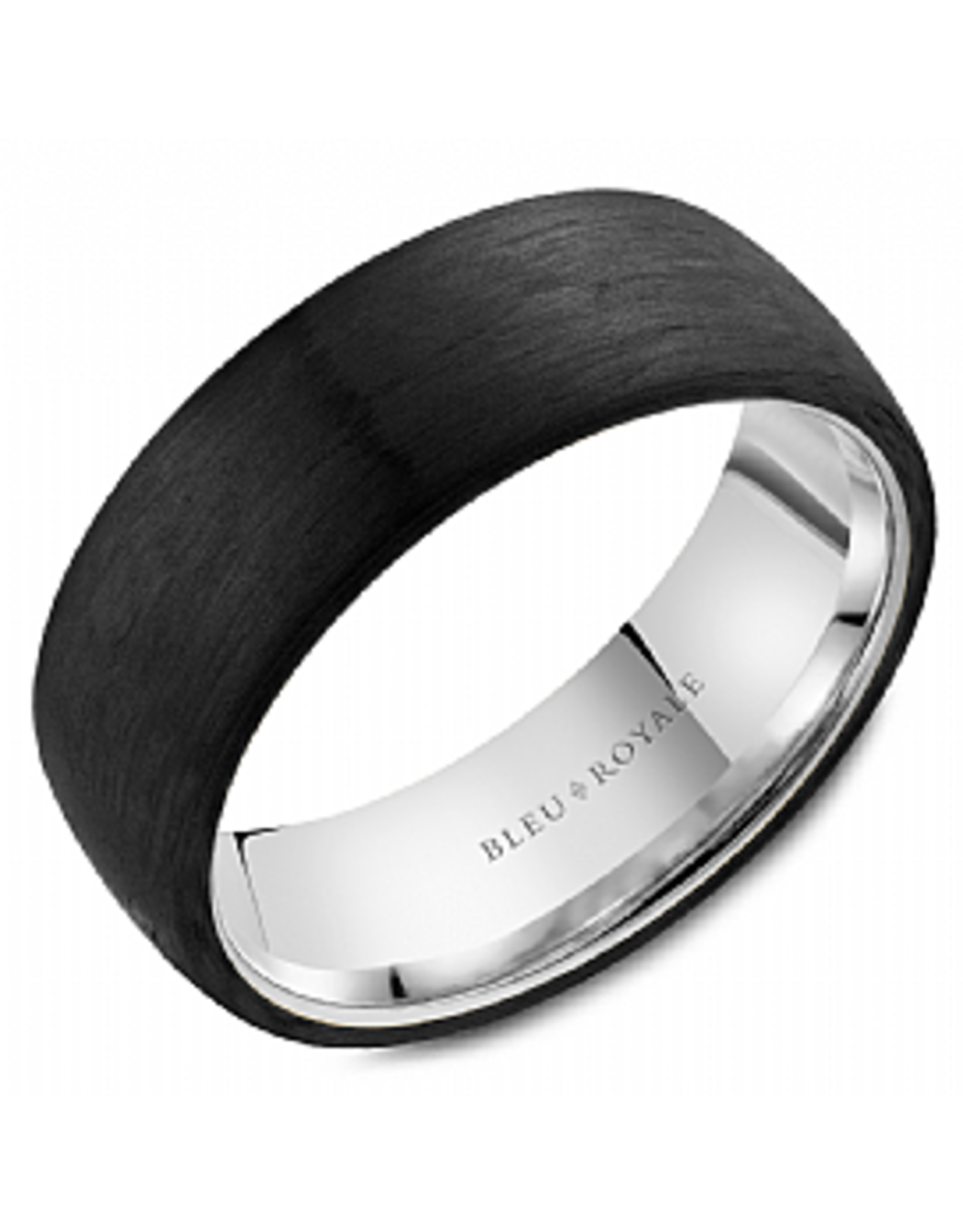 14K White Gold Traditional Forged Carbon Fiber Band - 7.5mm