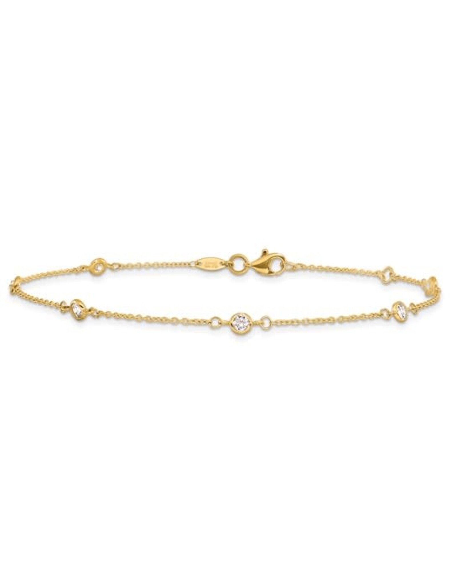 14K Yellow Gold Cubic Zirconia By The Inch Anklet, 9" ext