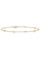 14K Yellow Gold Polished Heart Anklet, 10" ext