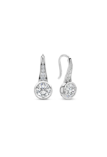 Silver Bezel CZ Wire Earrings- 7952ZI