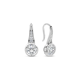 Silver Bezel CZ Wire Earrings