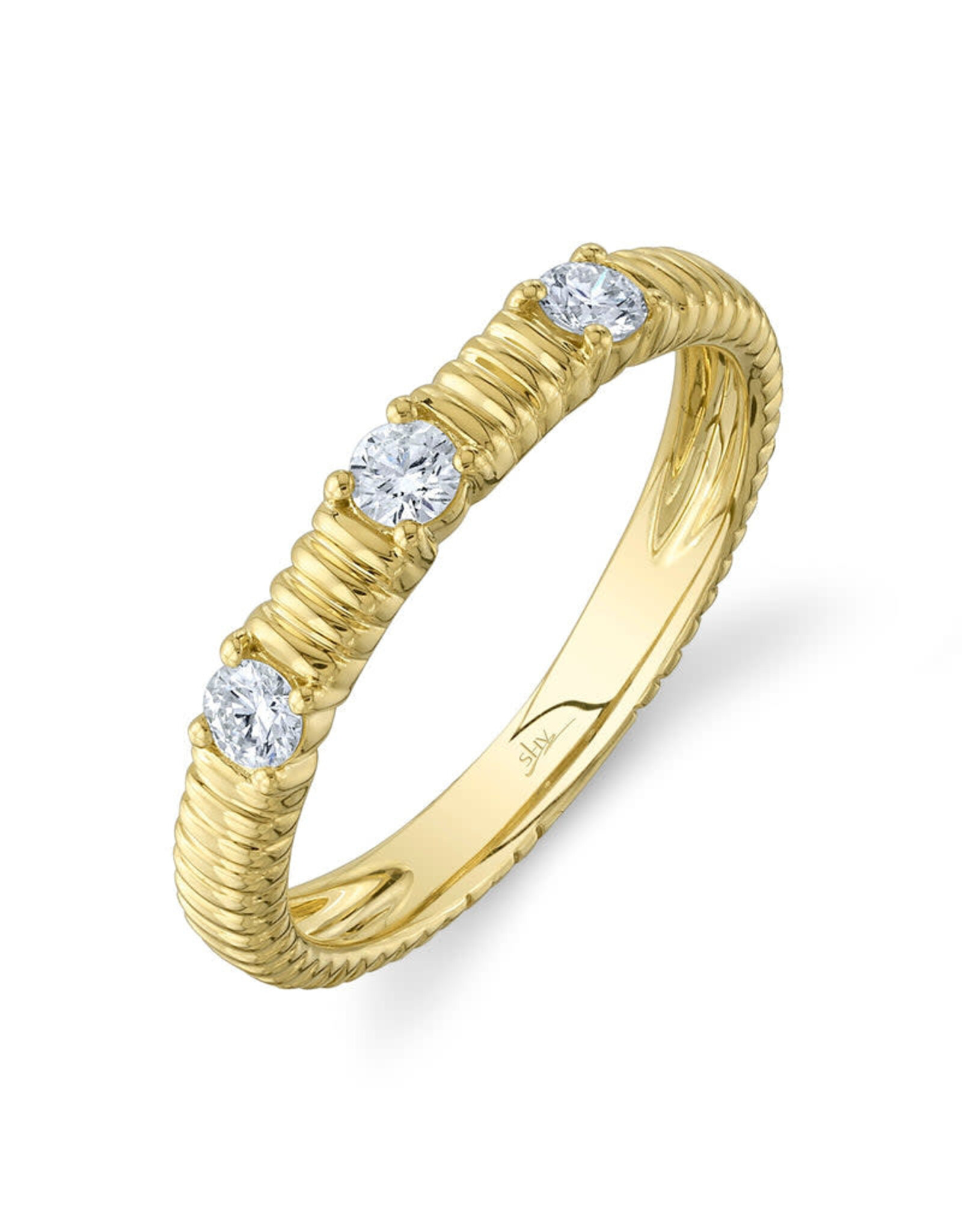14K Yellow Gold Stackable Fluted Diamond Band, D: 0.24ct