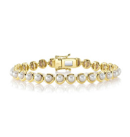 14K Y/G Cultured Pearl Tennis Bracelet