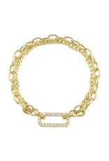 14K Yellow Gold Double Link Bracelet with Decorative Diamond Clasp, D: 0.41ct