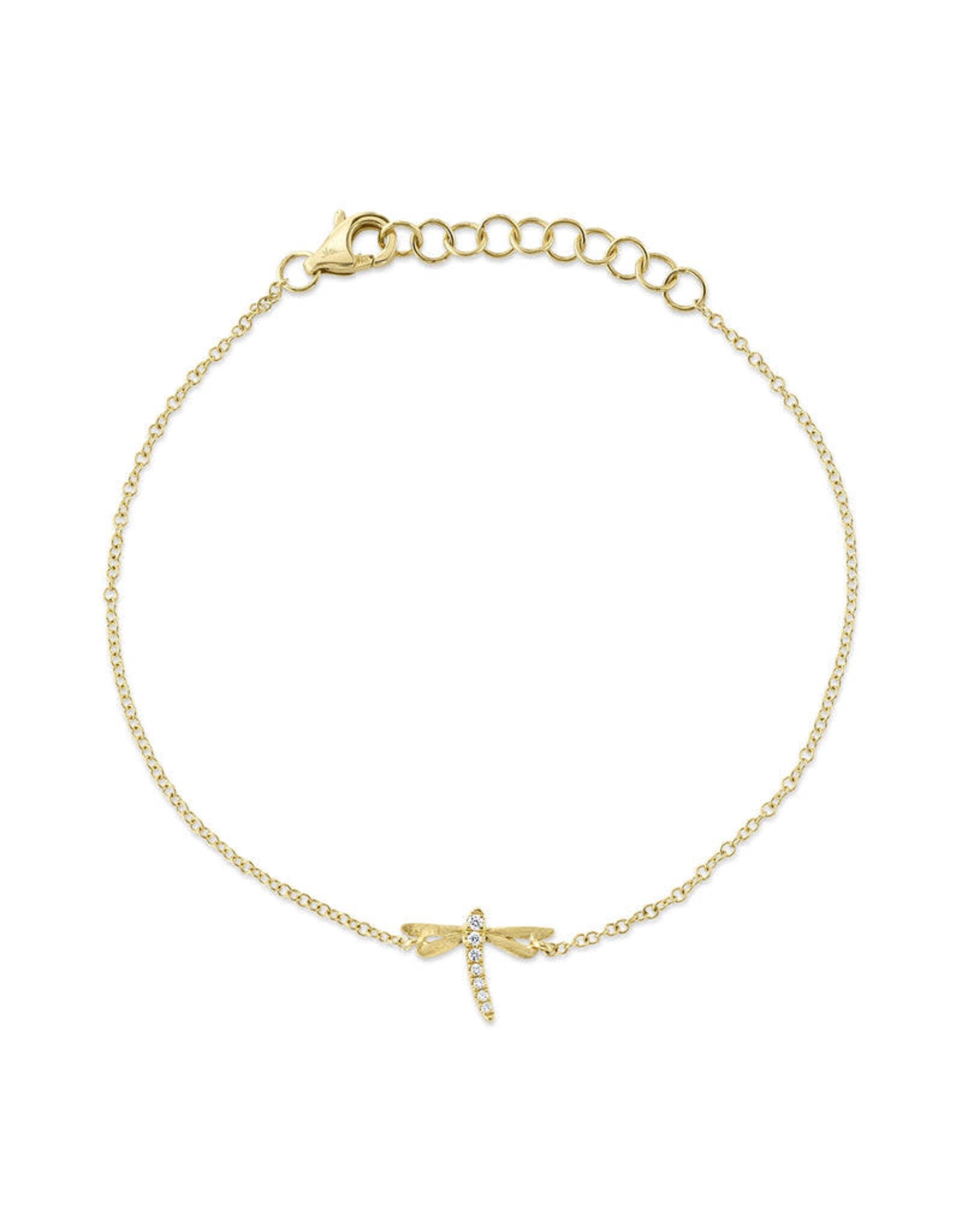 14K Yellow Gold Dainty Diamond Dragonfly Bracelet, D: 0.03ct
