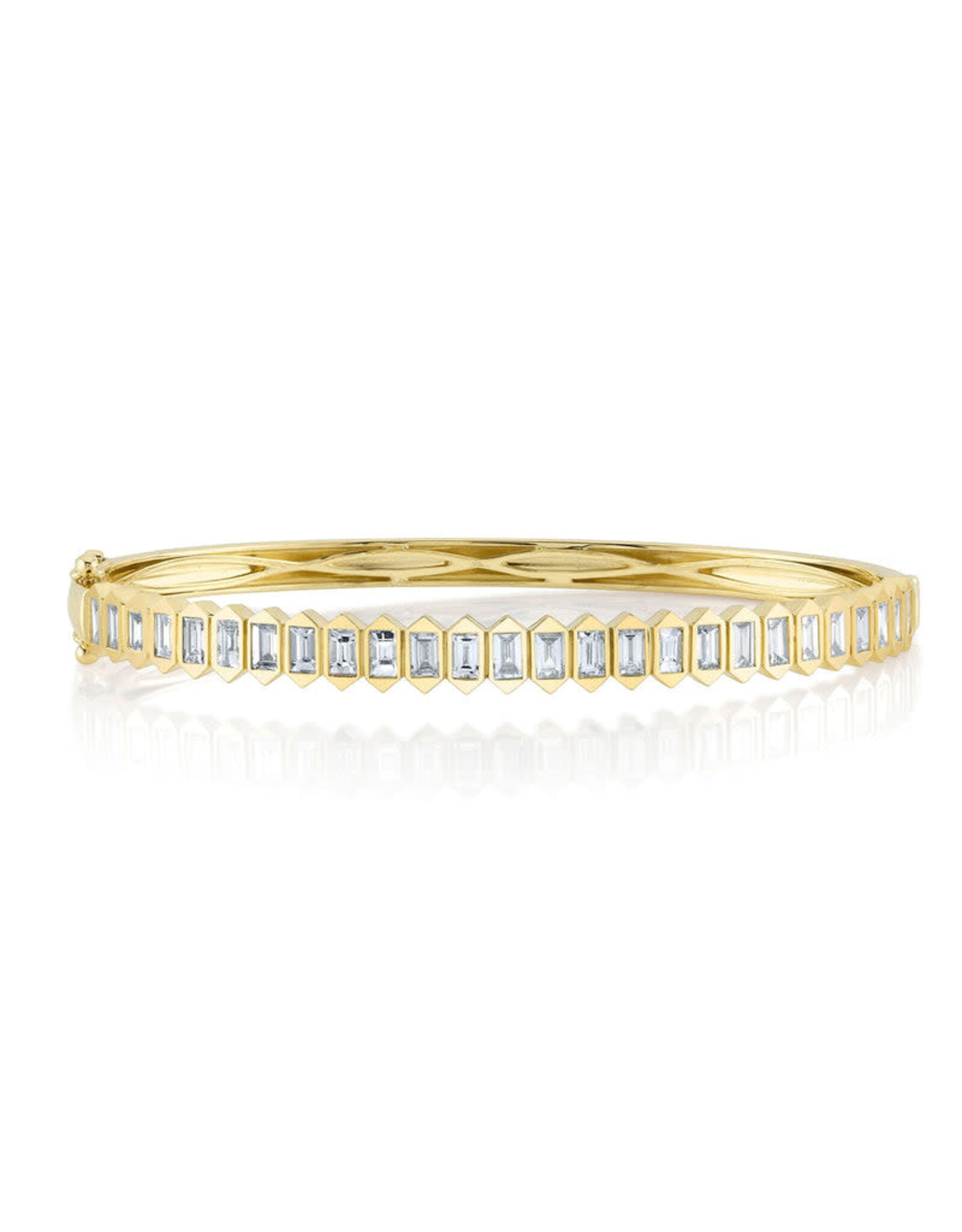 14K Yellow Gold Diamond Baguette Bangle Bracelet, D: 1.70ct