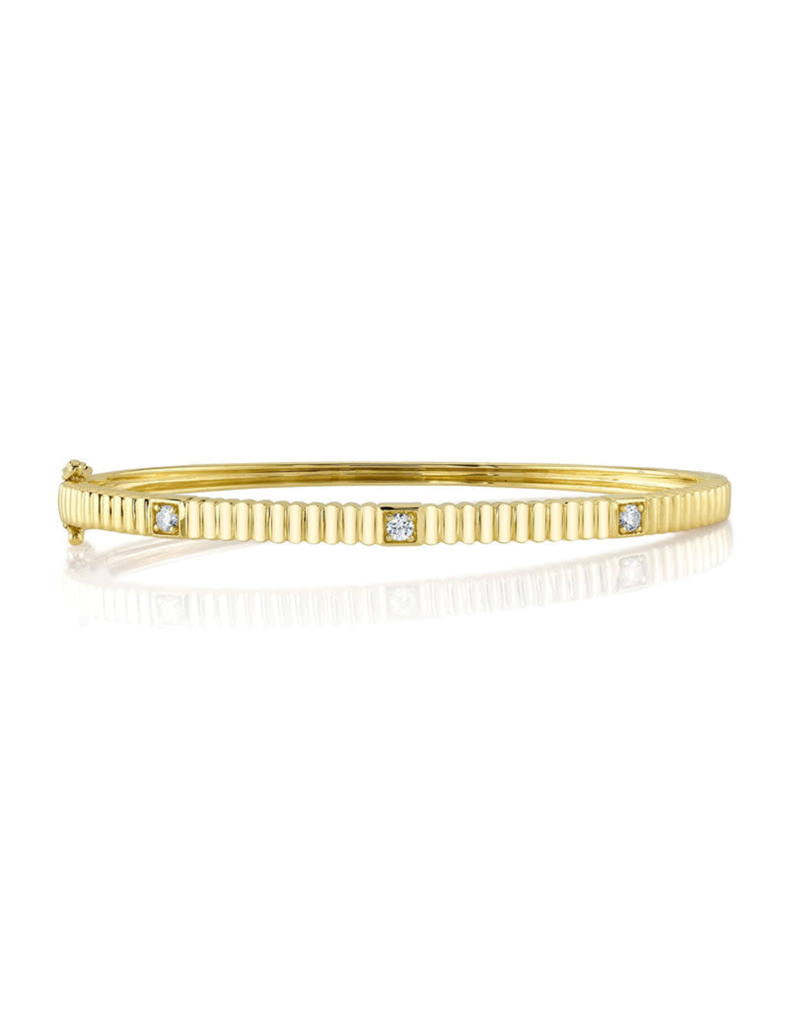 14K Yellow Gold Fluted Diamond Bangle Bracelet, D: 0.16ct