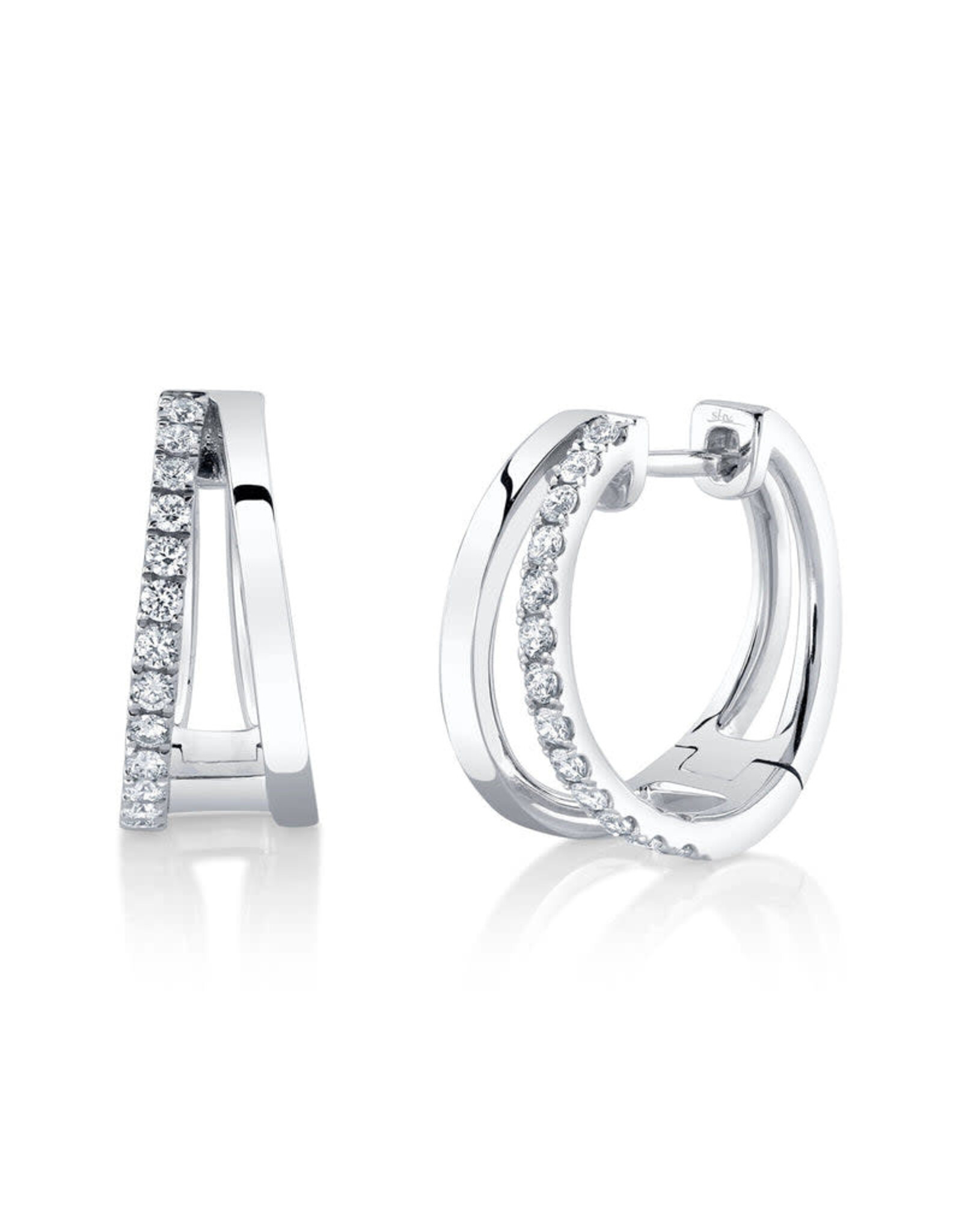 14K White Gold Double Row Diamond Hoop Earrings, D: 0.28ct