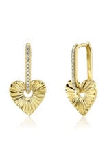 14K Yellow Gold Fluted Heart Dangle Earrings, D: 0.08ct