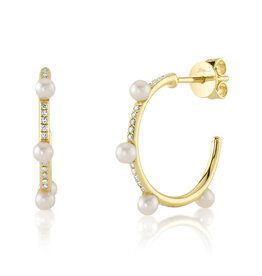 14K Y/G Diamond Cultured Pearl Hoop Earrings