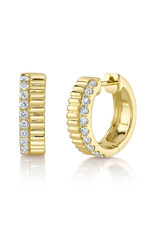 14K Yellow Gold Fluted Diamond Huggie Earrings, D: 0.34ct