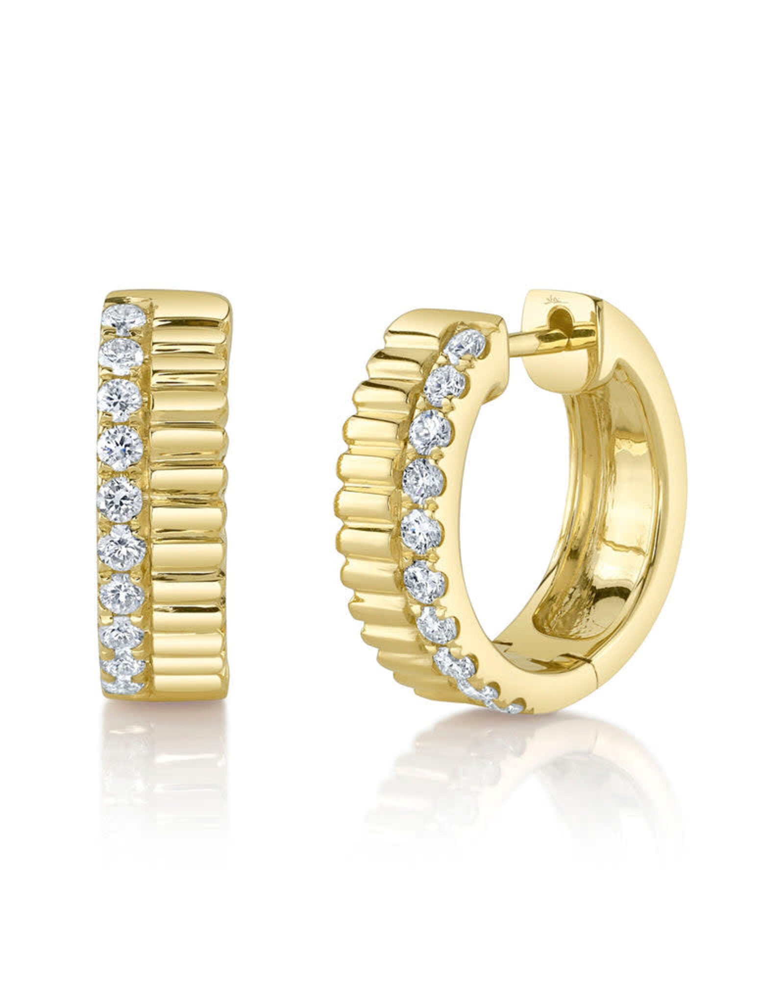 14K Yellow Gold Fluted Diamond Huggie Earrings, D: 0.34ct