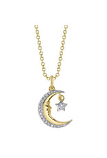 14K Yellow Gold Diamond Crescent Moon & Star Necklace, D: 0.07ct
