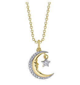 14K Y/G Diamond Crescent Moon & Star Necklace