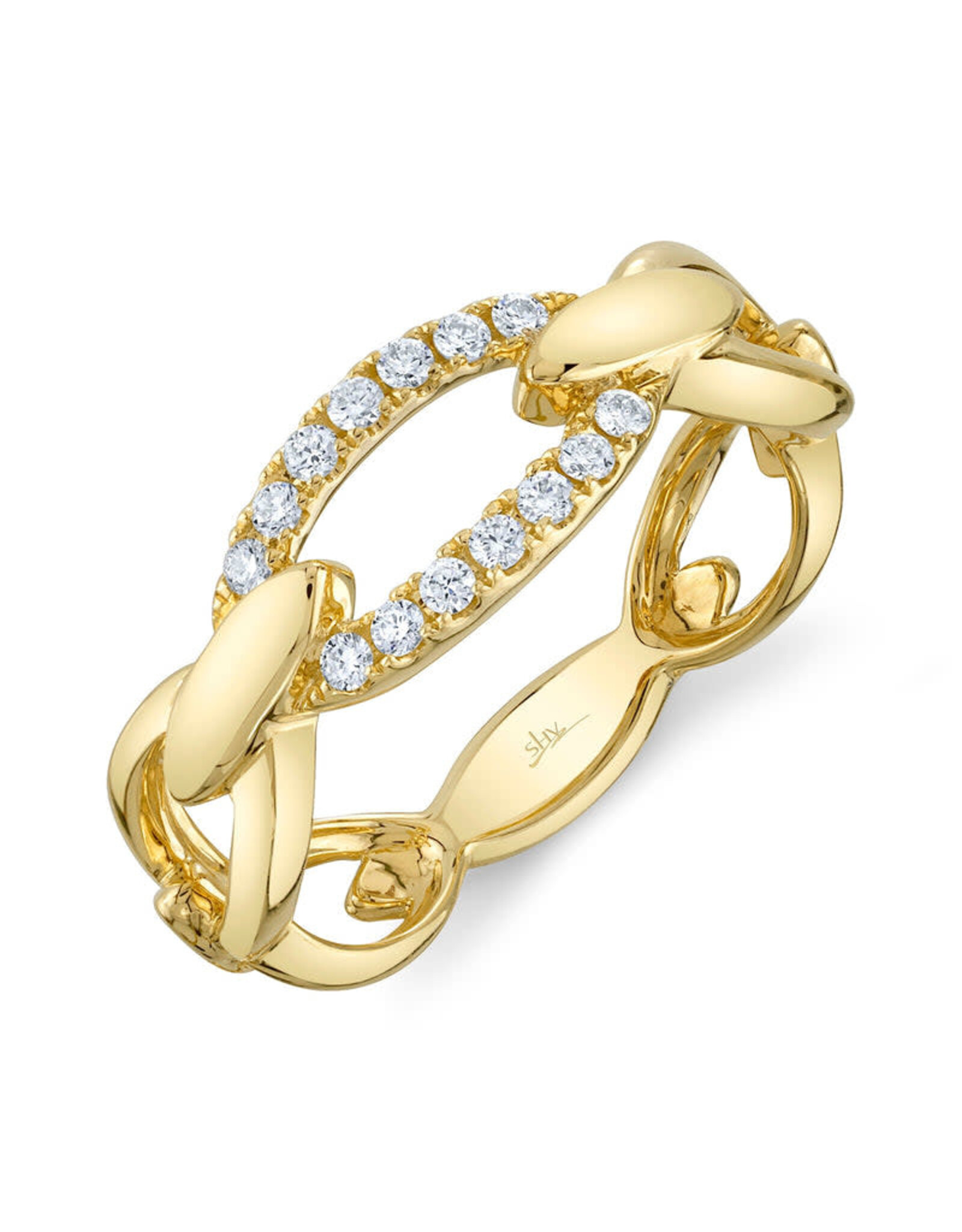 14K Yellow Gold Open link Diamond Ring, D: 0.17ct