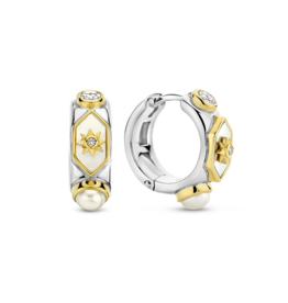 Mother of Pearl Jeweled Huggie Earrings