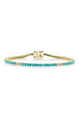 14K Yellow Gold Turquoise & Diamond Tennis Bracelet, T: 2.88ct, D: 0.39ct
