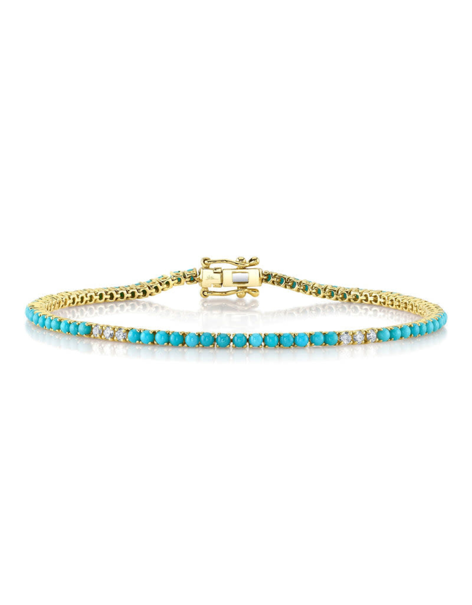 14K Yellow Gold Turquoise & Diamond Tennis Bracelet, T: 2.88ct, D: 0.39ct
