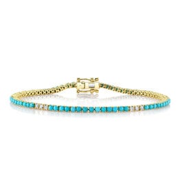 14K Y/G Turquoise & Diamond Tennis Bracelet