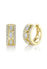 14K Yellow Gold Diamond Marquise Bezel Huggie Earrings, D: 1.01ct
