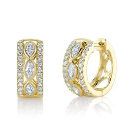 14K Y/G Diamond Marquise Bezel Huggie Earrings