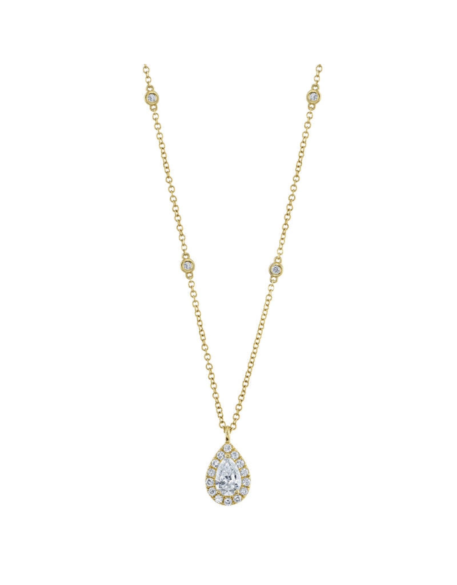 14K Yellow Gold Tear Drop Diamonds by the inch Necklace, D: 0.40ct