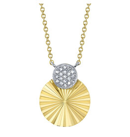 14K Y/G Diamond Fluted Disc Necklace