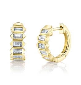 14K Y/G Baguette Diamond Huggie Earrings