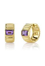 14K Yellow Gold Fluted Amethyst Huggie Earrings, A: 0.96ct