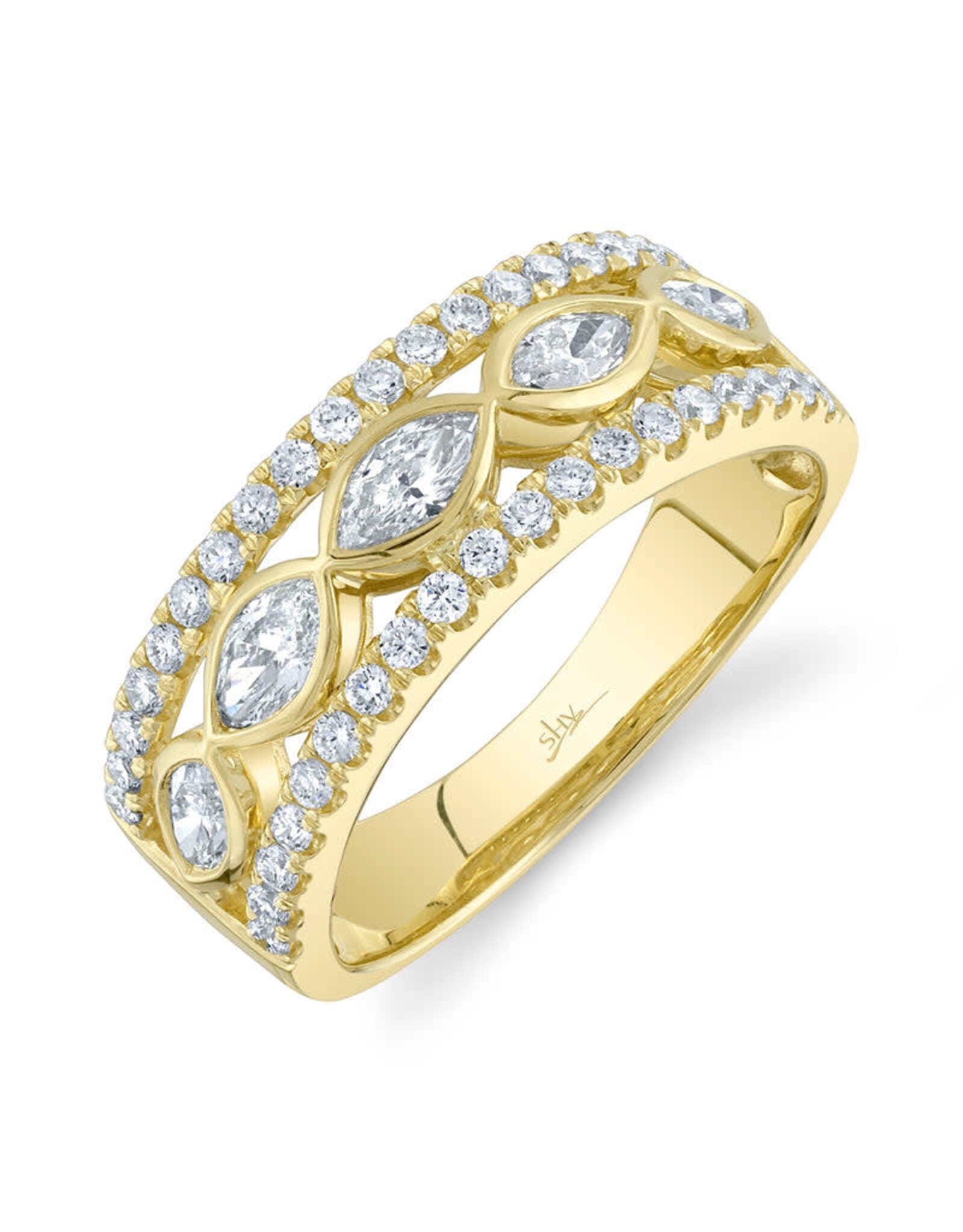 14K Yellow Gold Diamond Marquise Bezel Ring, D: 1.02ct