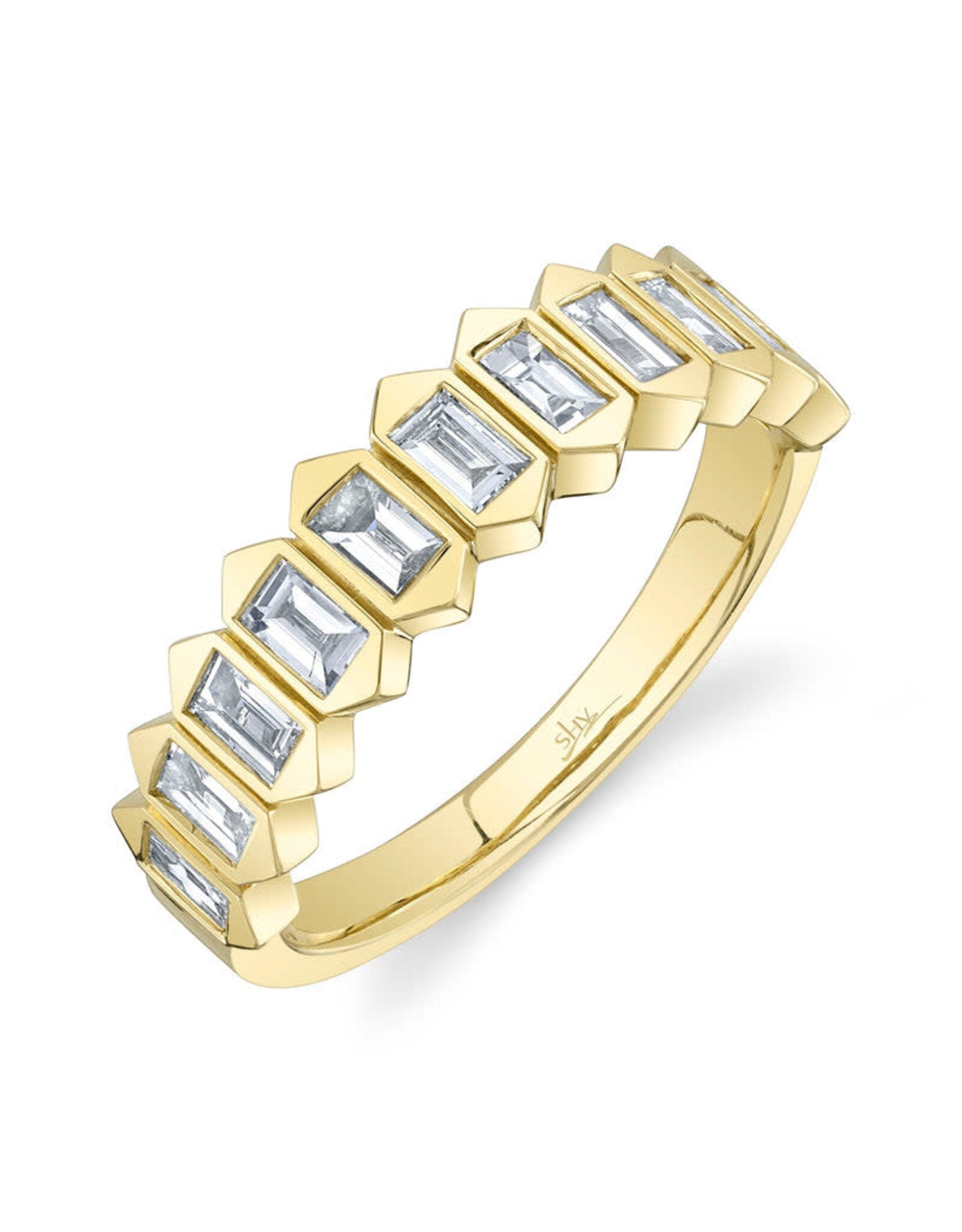 14K Yellow Gold Stackable Bezel Set Baguette Ring, D: 0.75ct