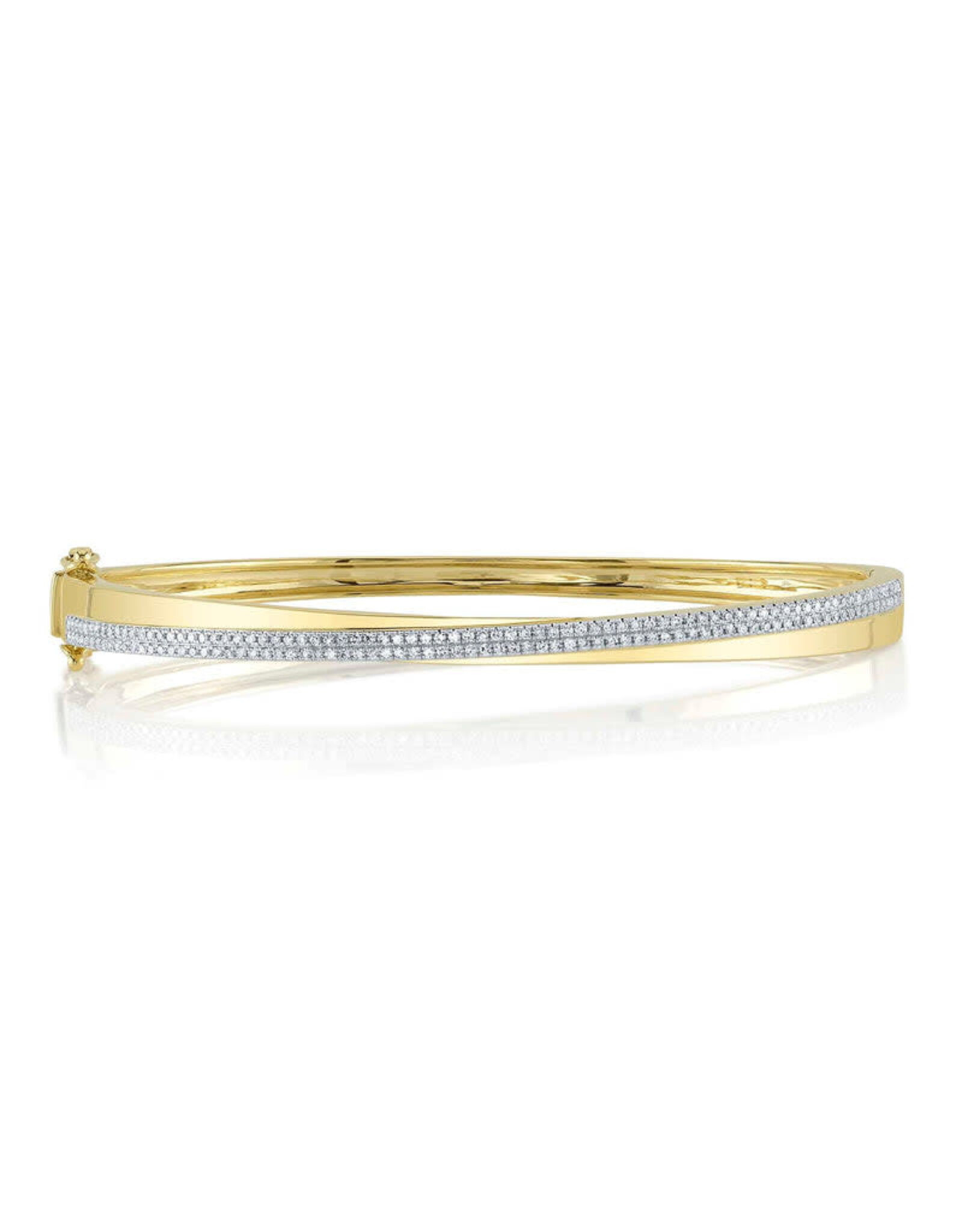 14K Yellow Gold Pave Diamond Bangle Bracelet, D: 0.40ct