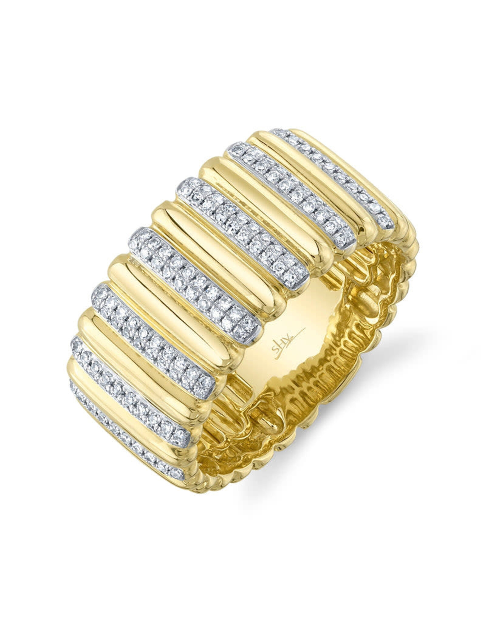 14K Yellow Gold Fluted Diamond Ring, D :0.31ct