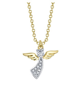 14K 2tone Diamond Angel Necklace