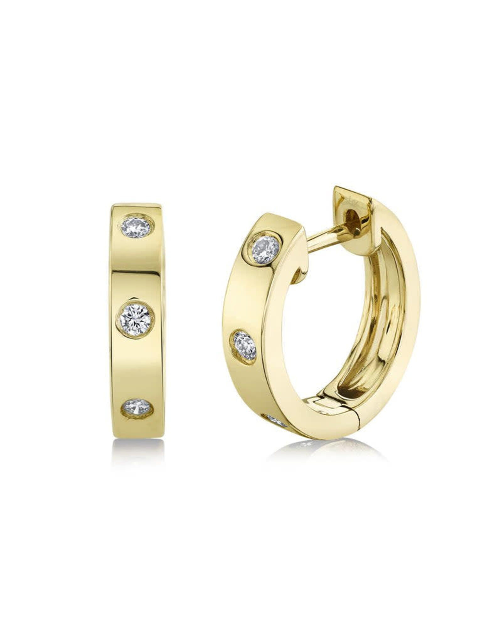 14K Yellow Gold Diamond Inlay Huggies, D: 0.11