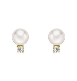 14K Y/G Pearl & Diamond Stud Earrings