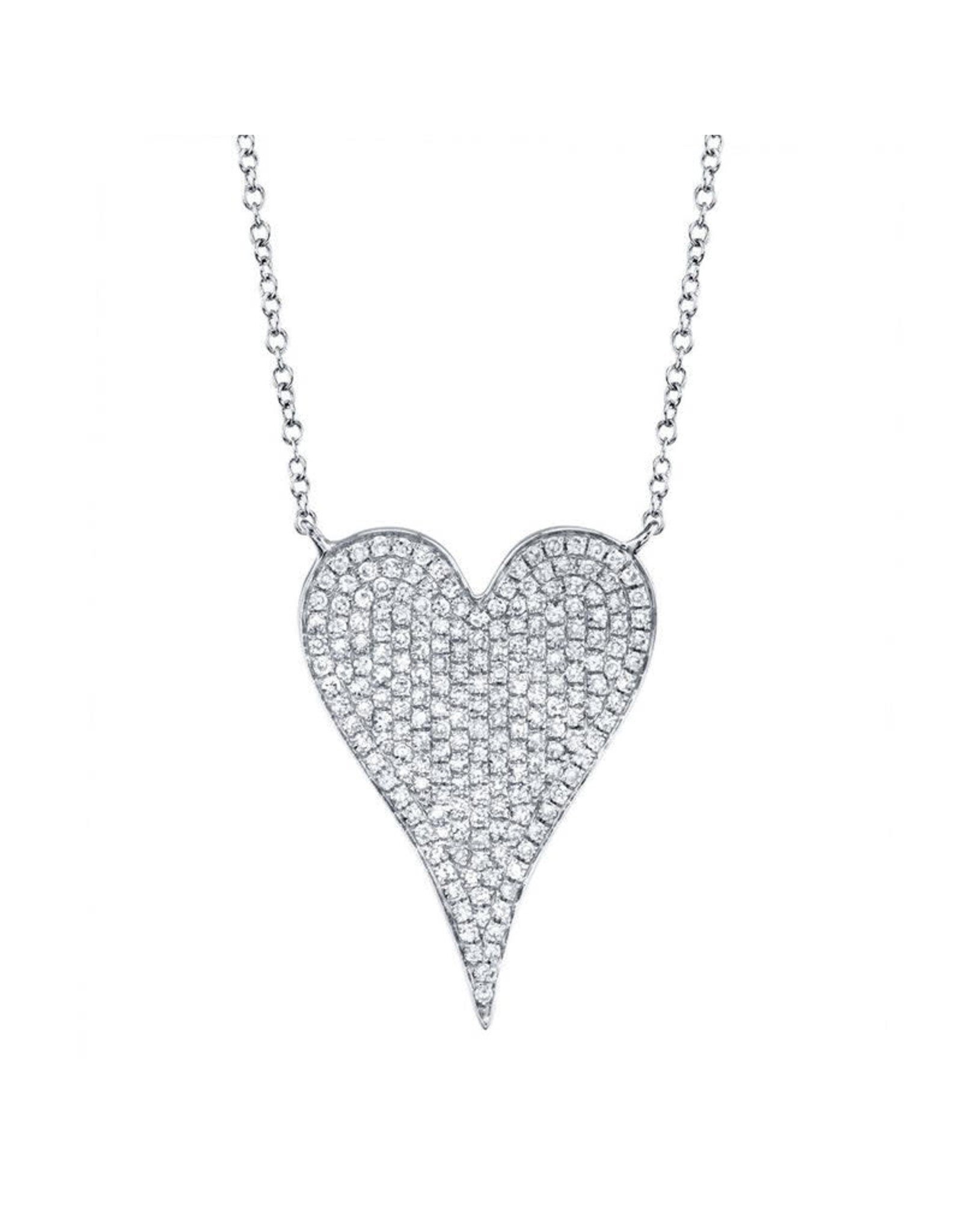 14K White Gold Large Pave Diamond Heart Necklace, D: 0.43ct