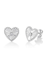 14K White Gold Fluted Diamond Heart Stud Earrings, D: 0.04ct