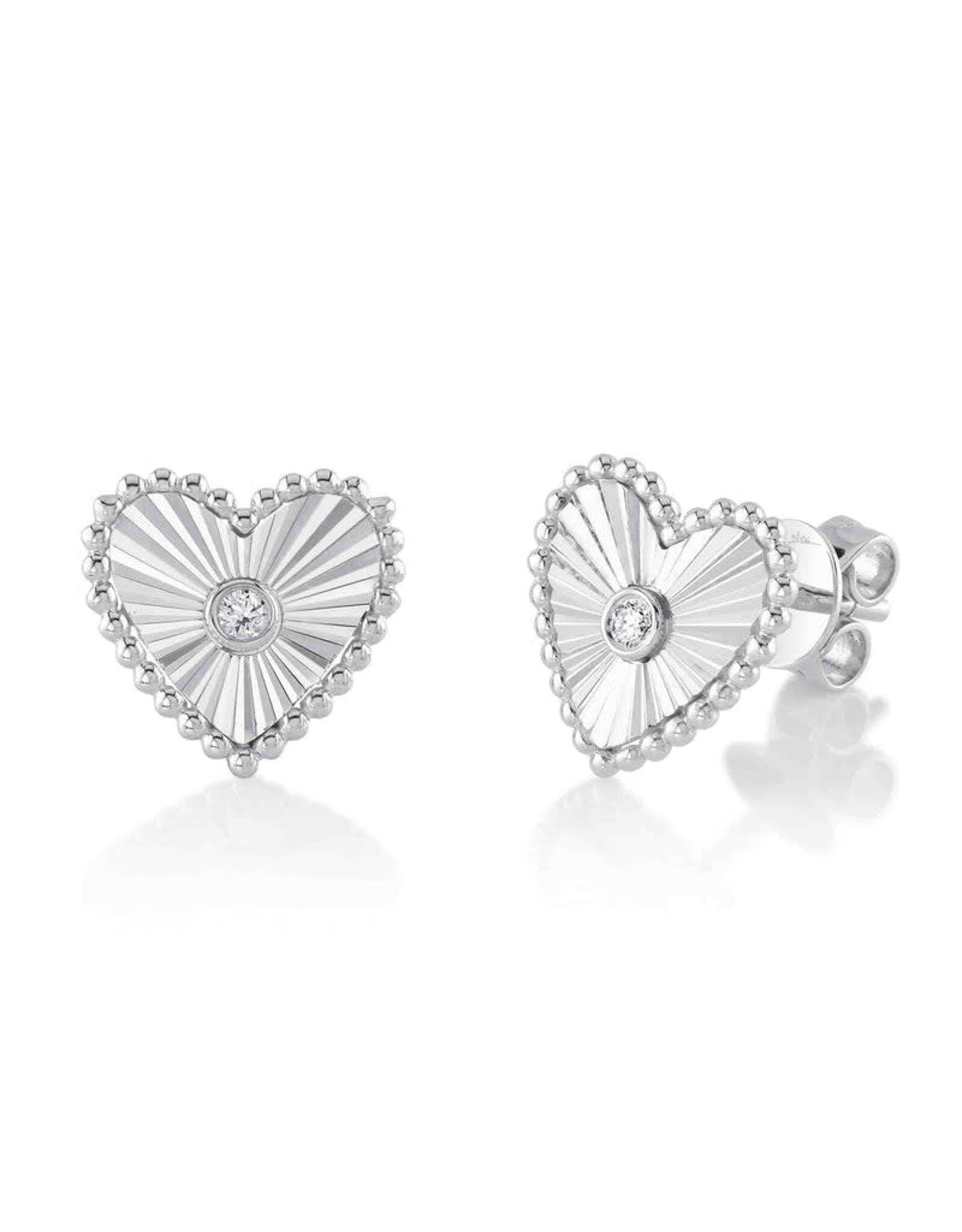 14K White Gold Fluted Diamond Heart Stud Earrings, D: 0.04ct