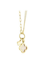 14K Yellow Gold Mother of Pearl Clover Paperclip Necklace, MOP: 1.36ct, D: 0.17ct