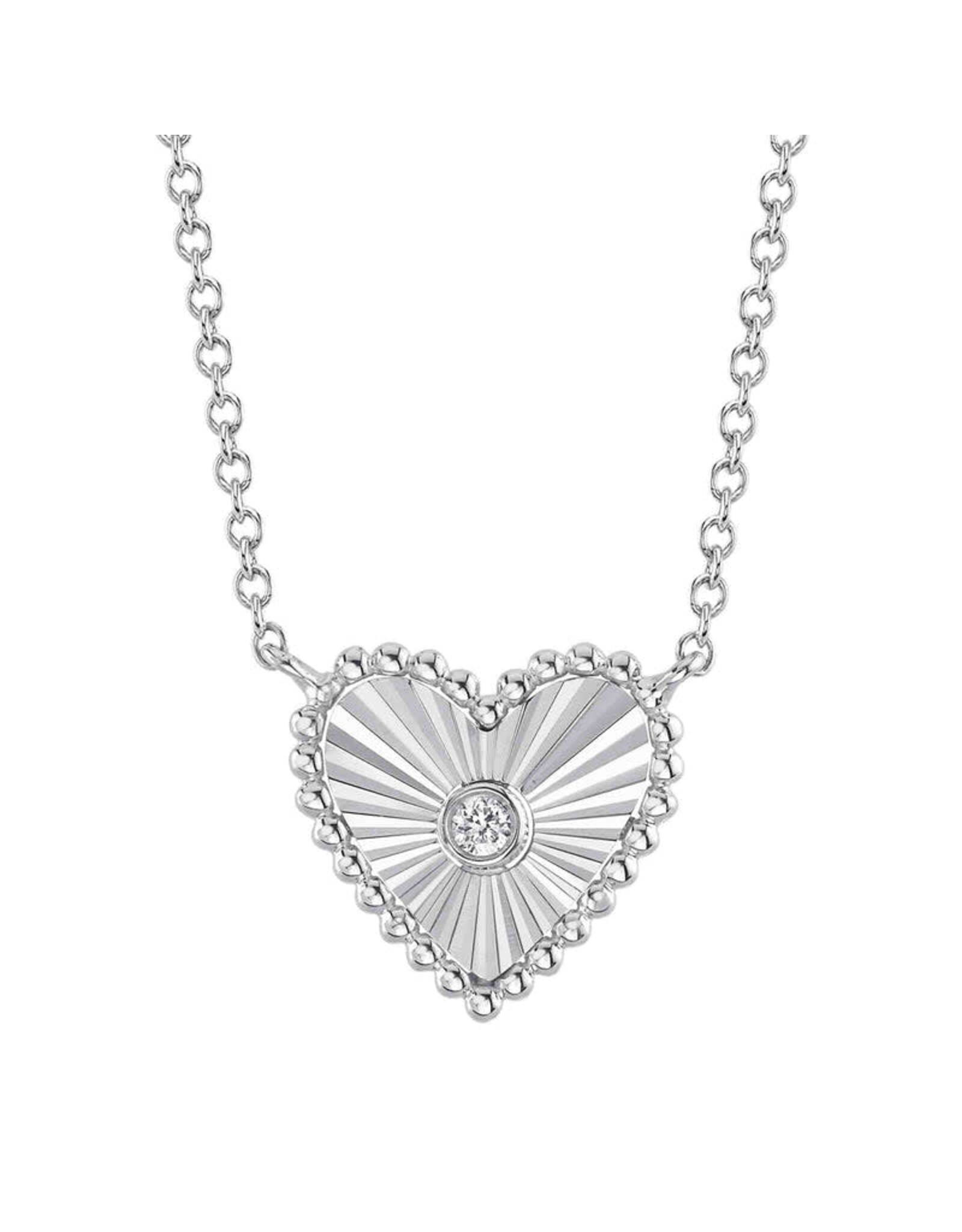 14K White Gold Fluted Diamond Heart Necklace, D: 0.02ct