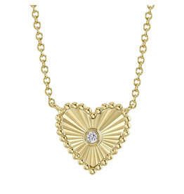 14K Y/G Fluted Bezel Diamond Heart Necklace