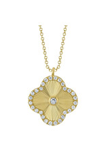 14K Yellow Gold Fluted Diamond Clover Necklace, D: 0.22ct